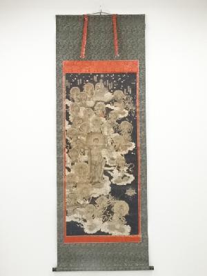 江戸時代　来迎図　木版彩色　紙本掛軸